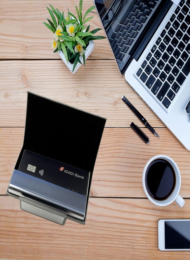 ZAFCO Credit/Debit Card Holder for Men & Women with Metallic Flap Cover | Slim & Lightweight Card Case | Premium Vegan Leather Card Organizer for Office, Travel & Business Use Grey- 1 Piece - Image 4